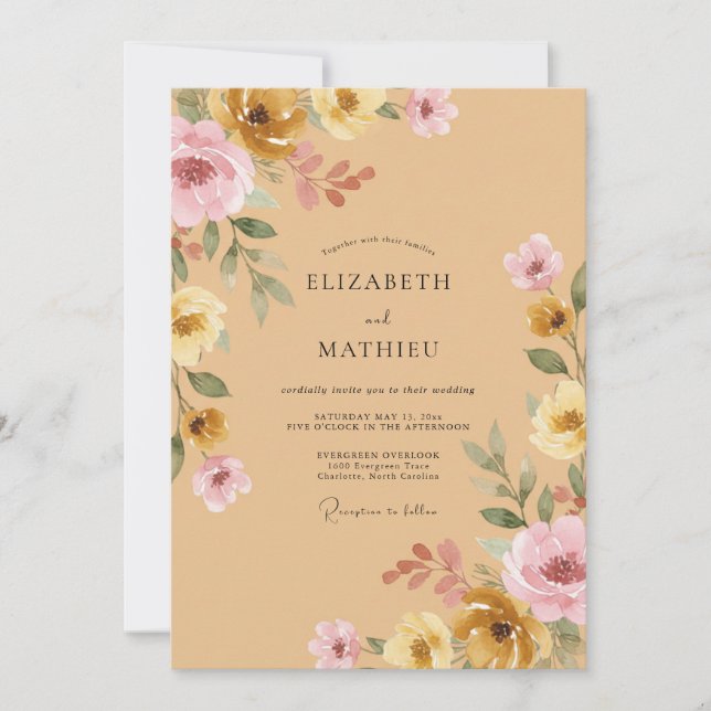 Invitación Boda de Flor Silvestre Malva Ocra (Anverso)