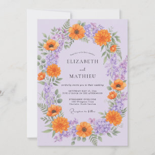 Invitación Boda de flor silvestre naranja lila