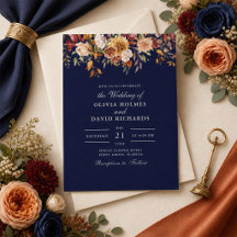 Boda de Flor Silvestre Naranja Quemada Azul Median