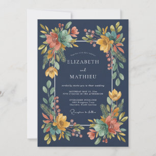 Invitación Boda de Flor Silvestre Ócre de Medianoche