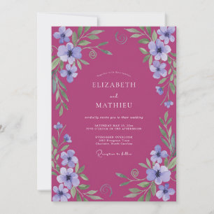 Invitación Boda de Flor Silvestre Periwinkle Magenta