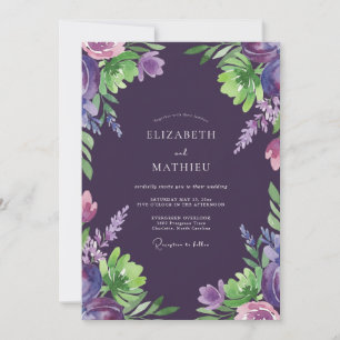 Invitación Boda de Flor Silvestre Pintada de Ciruela