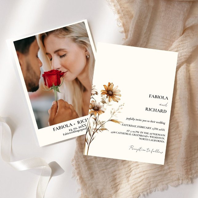 Invitación Boda de Flor Silvestre Quemado de Monograma (Subido por el creador)