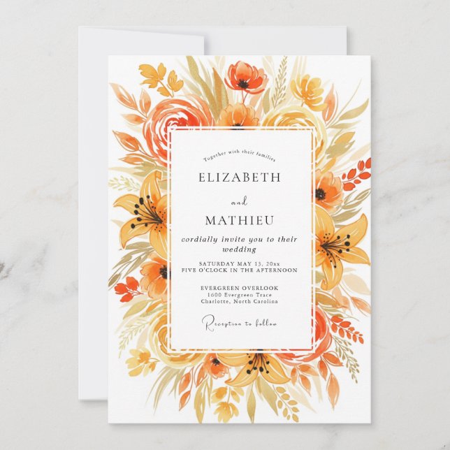 Invitación Boda de Flor Silvestre Radiante de Ocre (Anverso)