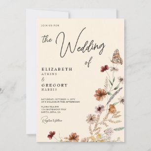 Invitación Boda de Flor Silvestre Rusal Boho Butterfly Fall