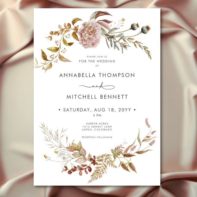 Invitación Boda de Flor Silvestre Rustic Boho Delicate Fall (Rustic Boho Delicate Fall Wildflower Wedding Invitation)