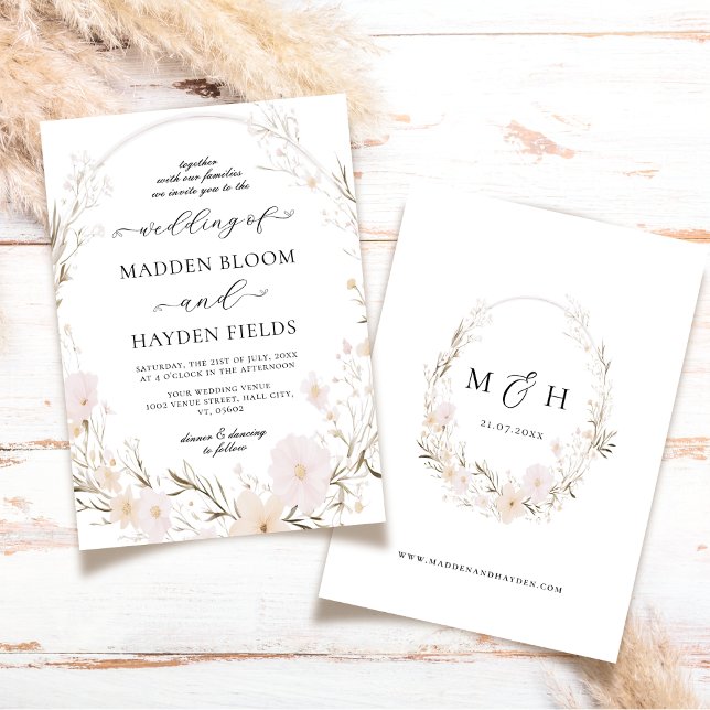 Invitación Boda de Flor Silvestre Rustic Neutral Boho Floral (Subido por el creador)