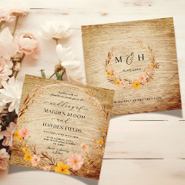 Invitación Boda de Flor Silvestre Rustic Neutral Boho Floral