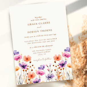 Invitación Boda de Flor Silvestre Rustic Neutral Ivory White 