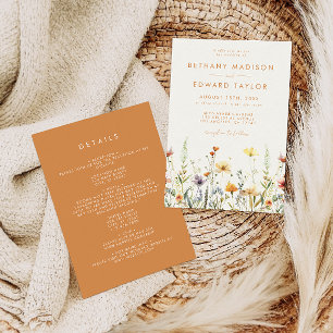 Invitación Boda de Flor Silvestre Rustica todo en uno