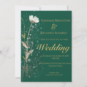 Invitación Boda de Flor Silvestre Rústico de Caída Esmeralda