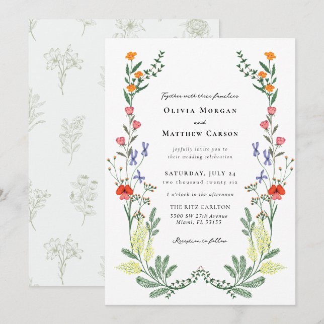 Invitación Boda de Flor Silvestre Secret Garden Boho (Anverso / Reverso)