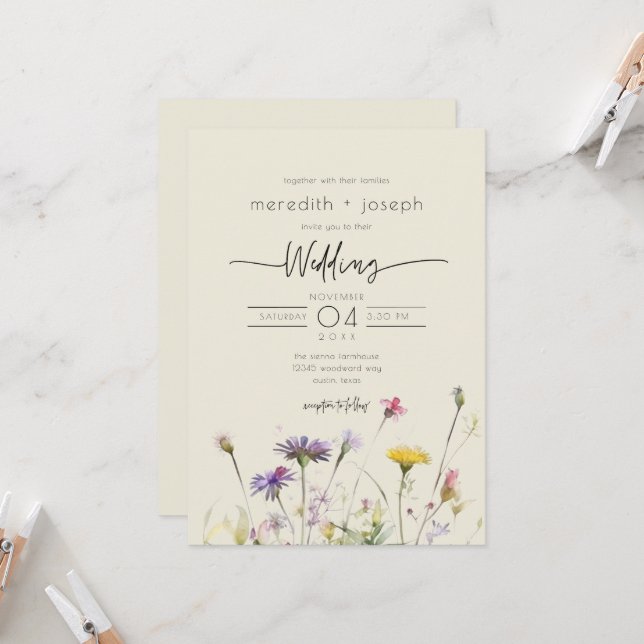 Invitación Boda de Flor Silvestre Spring Boho (Anverso/Reverso In Situ)