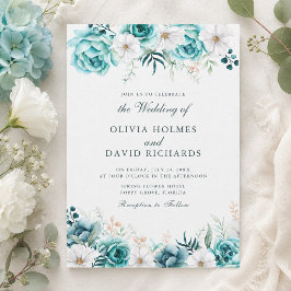 Invitación Boda de Flor Silvestre Verde Azul | Floral Boho Bl