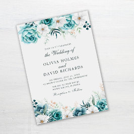 Invitación Boda de Flor Silvestre Verde Azul | Floral Boho Bl