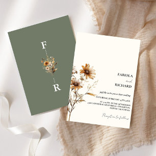 Invitación Boda de Flor Silvestre Verde de Marfil