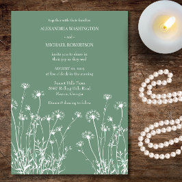 Invitación Boda de Flor Silvestre Verde y Blanca Sage Moderno