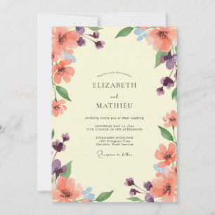 Invitación Boda de flor silvestre violeta melocotón rubor