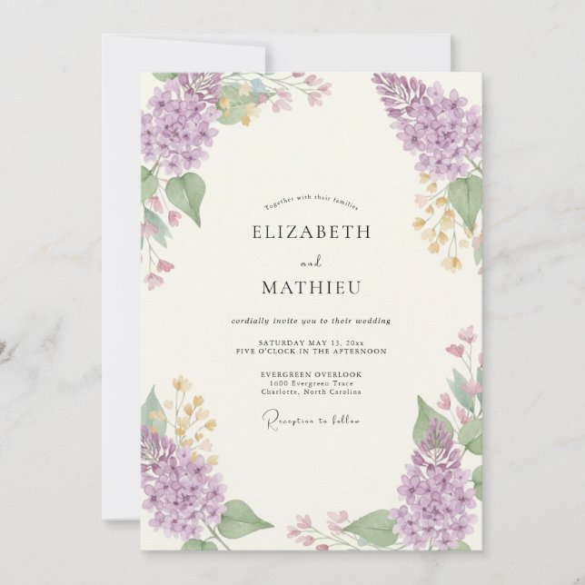 Invitación Boda de flor silvestre violeta pálido (Anverso)