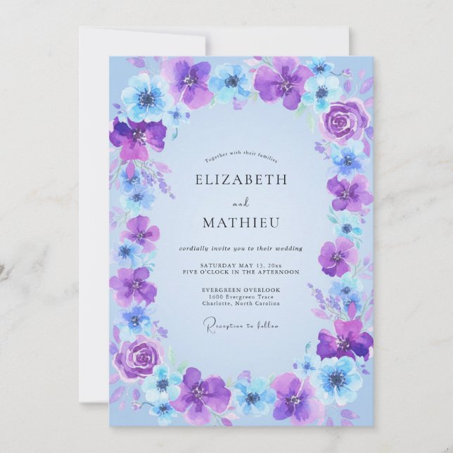 Invitación Boda de Flor Silvestre Violeta Periwinkle (Anverso)