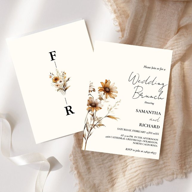 Invitación Boda de Flor Silvestre Whimsical Monograma BLack (Subido por el creador)