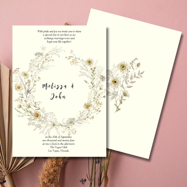Invitación Boda de Flor Silvestre White Tan Rustic Boho (Subido por el creador)
