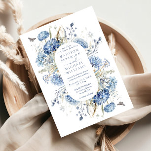 Invitación Boda de flor silvestre y mariposa azul polvoriento