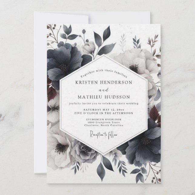 Invitación Boda de Flor Slate Gris (Anverso)