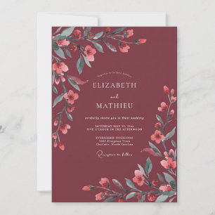 Invitación Boda de Flor Soñadora Granate
