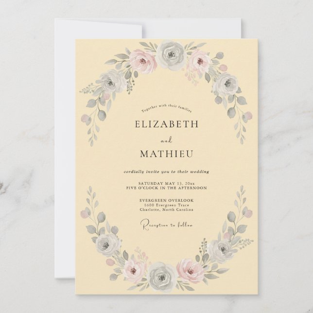 Invitación Boda de Flor suave Amarillo Pálido (Anverso)