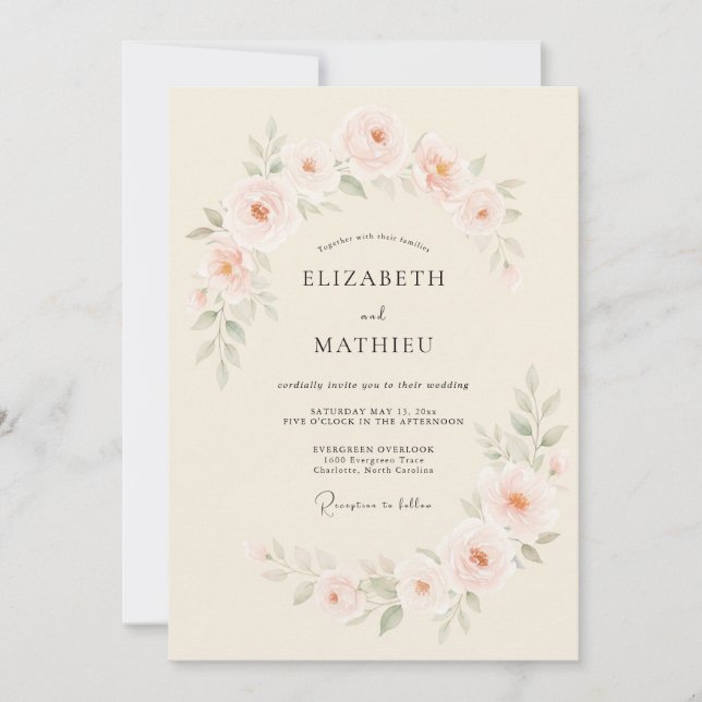 Invitación Boda de flor suave crema (Anverso)