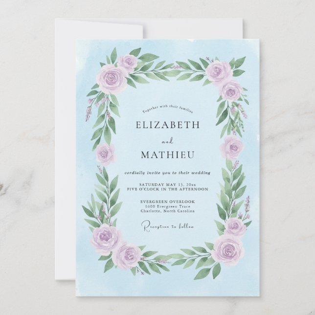 Invitación Boda de Flor Suave de Periwinkle (Anverso)