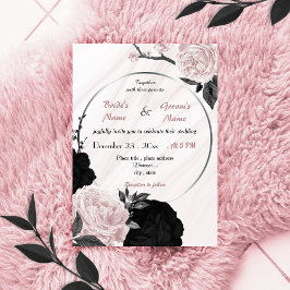 Invitación boda de flor suave rosa y negro