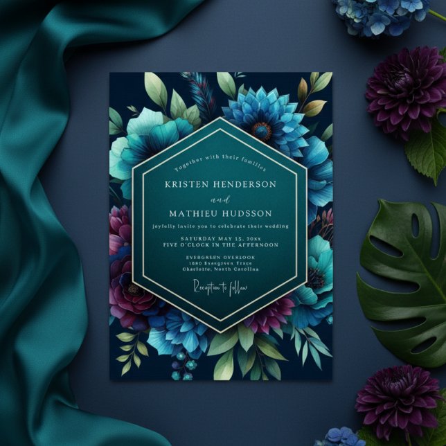 Invitación Boda de Flor Teal Moody (Subido por el creador)