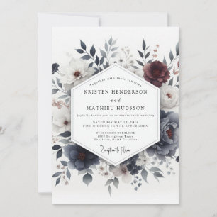 Invitación Boda de Flor Triste Azul Pizarra