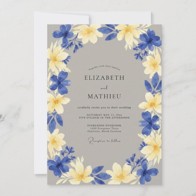 Invitación Boda de Flor Tropical Amarilla (Anverso)