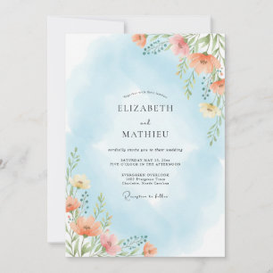 Invitación Boda de Flor Verde Azul Celeste