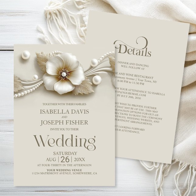 Invitación Boda de Flor y Perlas Todo en Uno (Subido por el creador)