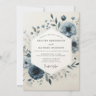 Invitación Boda de Flora Antigüedad Azul Polvoriento