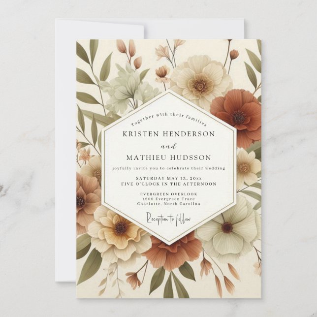 Invitación Boda de Flora Artística de Terracota (Anverso)