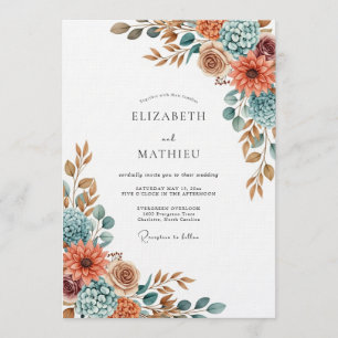 Invitación Boda de Flora Azul Terracota Pintada