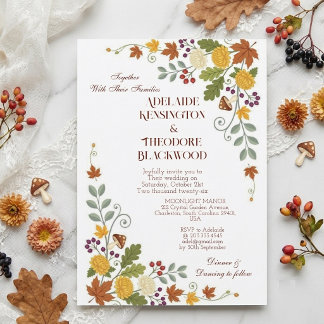 Invitación Boda de Flora Botánica Otoñal Romántica y Feliz