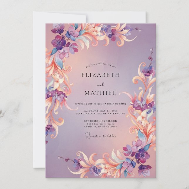 Invitación Boda de Flora Caprichosa de Amatista (Anverso)