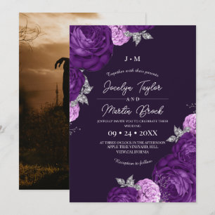 Invitación Boda de Flora caprichosa moderna de color púrpura
