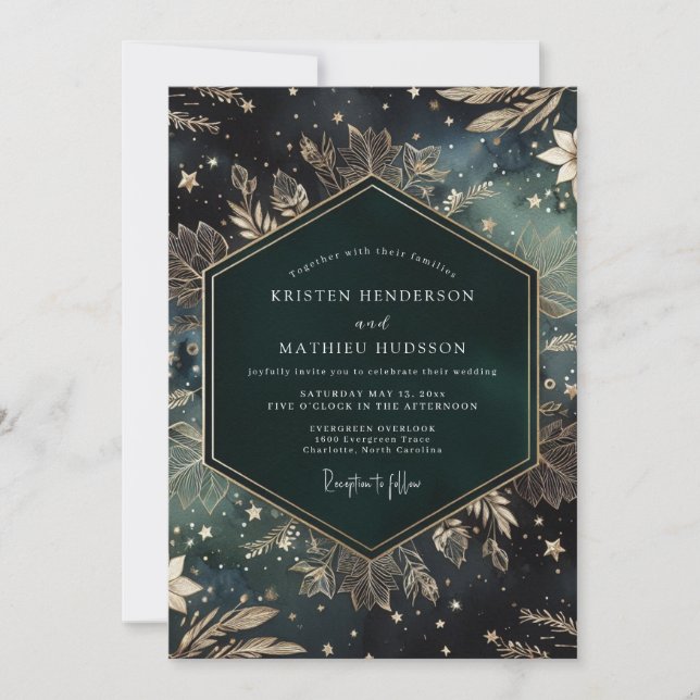 Invitación Boda de Flora Celestial Esmeralda (Anverso)