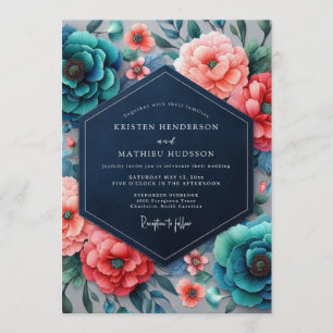 Invitación Boda de Flora Cromática Coral Teal