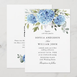Invitación Boda de Flora de Hortensias Azules Elegantes Acuar