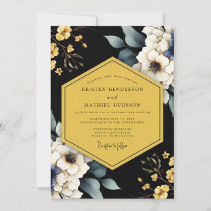 Invitación Boda de Flora de Ónix Dorado