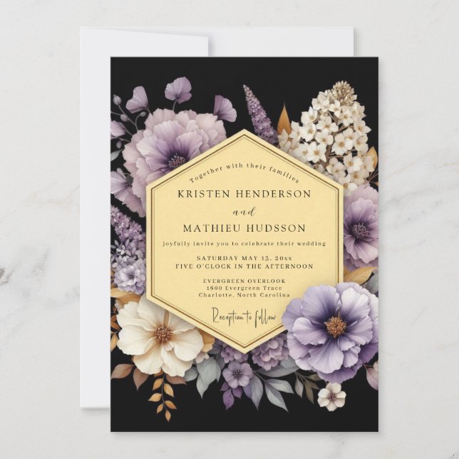 Invitación Boda de Flora Dorada Ámbar (Anverso)