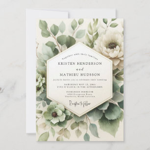 Invitación Boda de Flora Embadurnada Verde Salvia